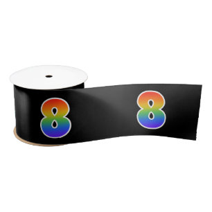 Fun, Rainbow Pattern "8" Event Number (Black) Satin Ribbon