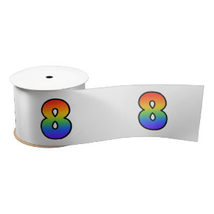 Fun, Rainbow Pattern "8" Event Number (Grey) Satin Ribbon