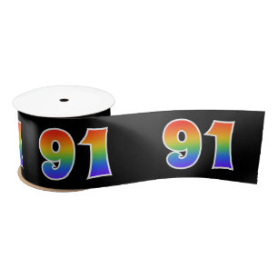 Fun, Rainbow Pattern "91" Event Number (Black) Satin Ribbon