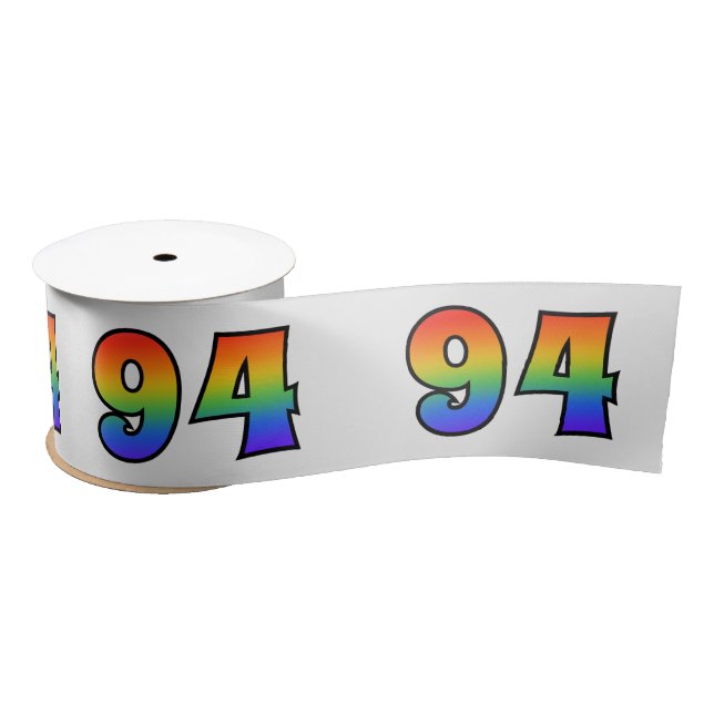Fun, Rainbow Pattern "94" Event Number (Grey) Satin Ribbon (Spool)