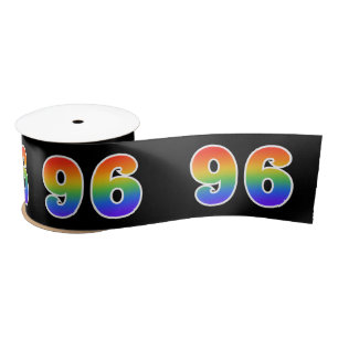 Fun, Rainbow Pattern "96" Event Number (Black) Satin Ribbon