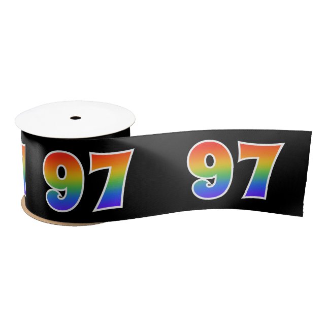 Fun, Rainbow Pattern "97" Event Number (Black) Satin Ribbon (Spool)