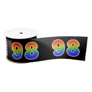 Fun, Rainbow Pattern "98" Event Number (Black) Satin Ribbon