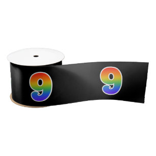 Fun, Rainbow Pattern "9" Event Number (Black) Satin Ribbon