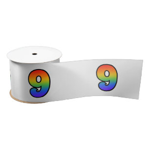 Fun, Rainbow Pattern "9" Event Number (Grey) Satin Ribbon