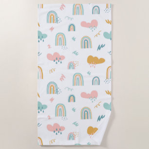 Fun Rainbow & Rain Cloud Pattern Beach Towel