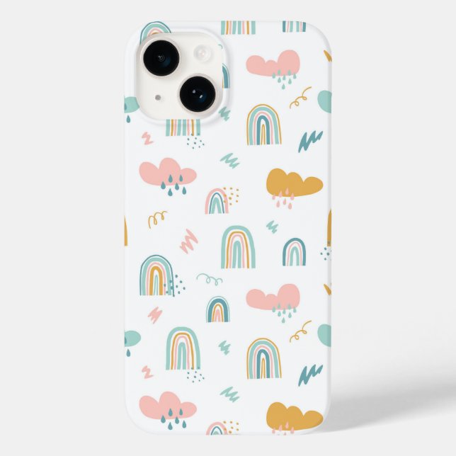 Fun Rainbow & Rain Cloud Pattern Case-Mate iPhone Case (Back)