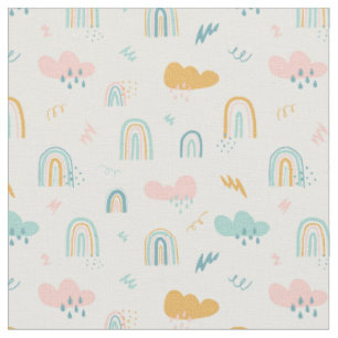 Fun Rainbow & Rain Cloud Pattern Fabric