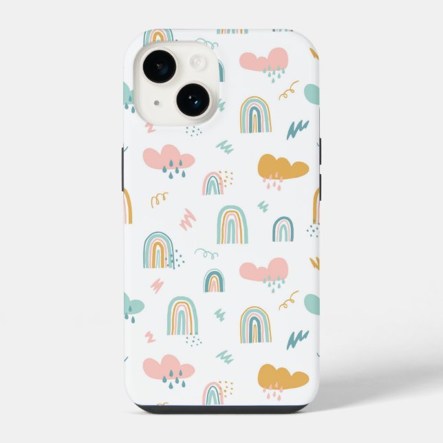 Fun Rainbow & Rain Cloud Pattern iPhone Case (Back)