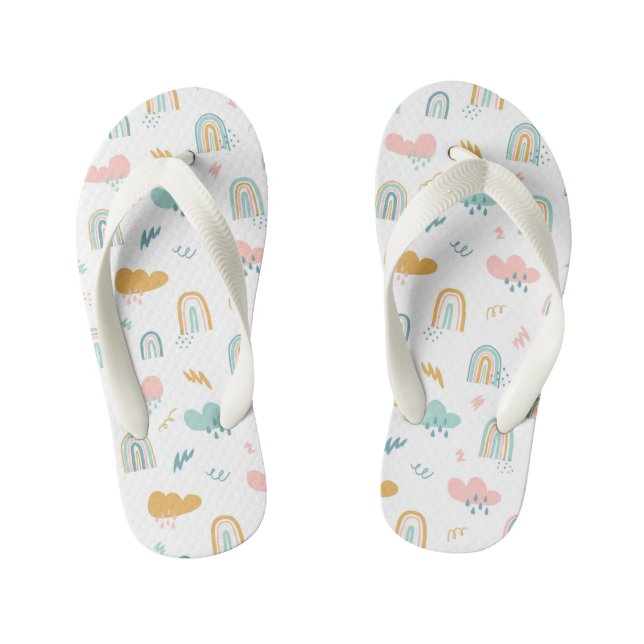 Fun Rainbow & Rain Cloud Pattern Kid's Flip Flops (Footbed)