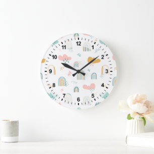 Fun Rainbow & Rain Cloud Pattern Large Clock