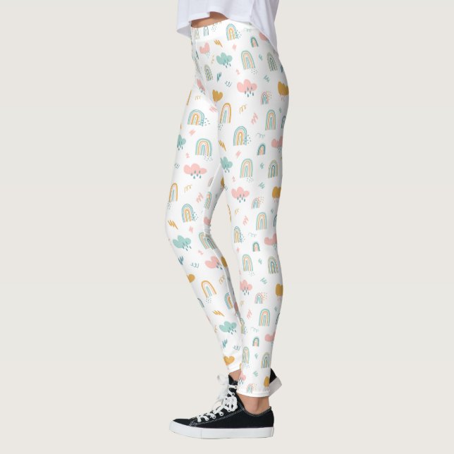 Fun Rainbow & Rain Cloud Pattern Leggings (Left)