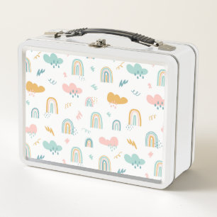Fun Rainbow & Rain Cloud Pattern Metal Lunch Box