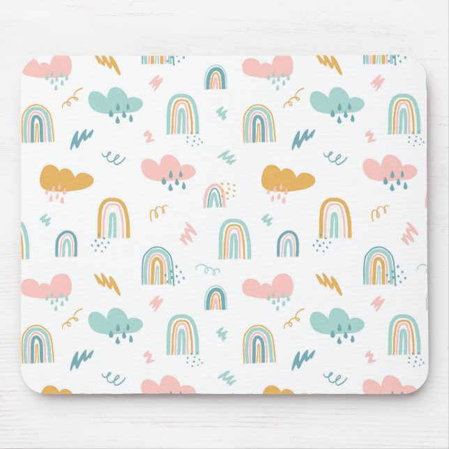 Fun Rainbow & Rain Cloud Pattern Mouse Mat (Front)