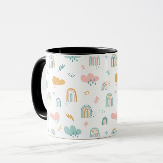Fun Rainbow & Rain Cloud Pattern Mug (Front Left)