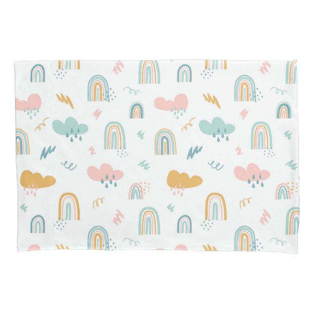 Fun Rainbow & Rain Cloud Pattern Pillowcase (Front)