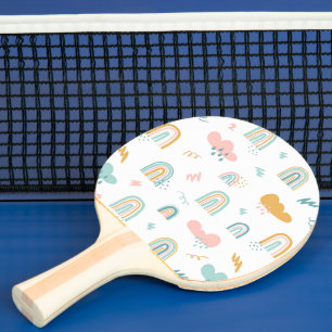 Fun Rainbow & Rain Cloud Pattern Ping Pong Paddle