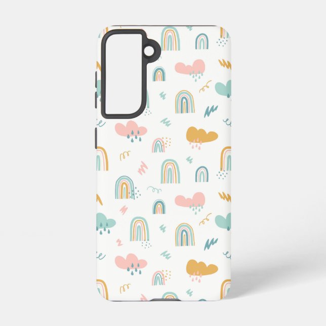Fun Rainbow & Rain Cloud Pattern Samsung Galaxy S21 Case (Back)