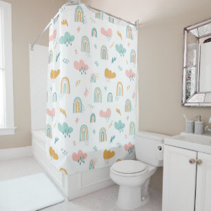 Fun Rainbow & Rain Cloud Pattern Shower Curtain