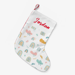 Fun Rainbow & Rain Cloud Pattern Small Christmas Stocking