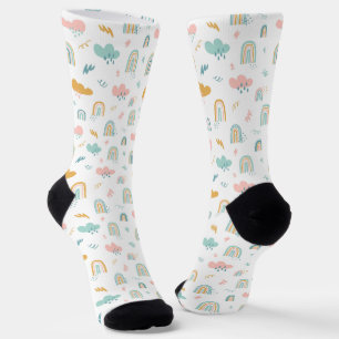 Fun Rainbow & Rain Cloud Pattern Socks