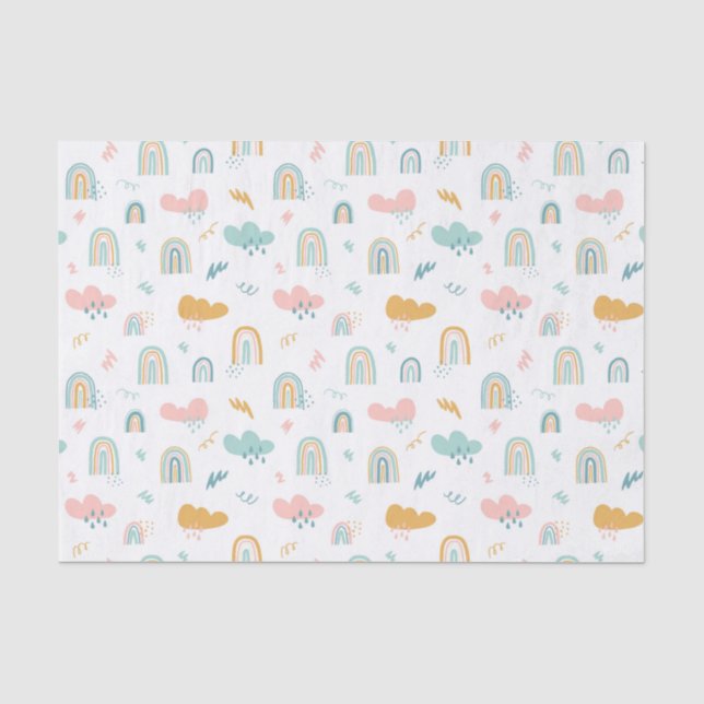 Fun Rainbow & Rain Cloud Pattern Tissue Paper (Front)