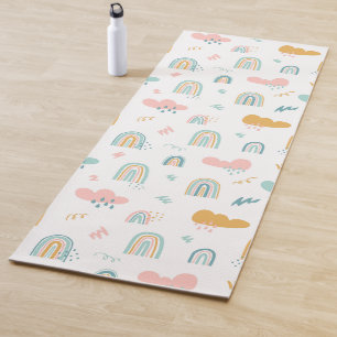 Fun Rainbow & Rain Cloud Pattern Yoga Mat