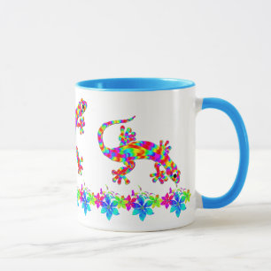 Fun Rainbow Salamander Mug with Bright Flowers