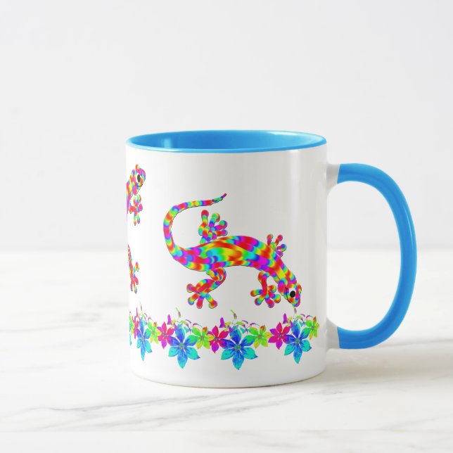 Fun Rainbow Salamander Mug with Bright Flowers (Right)