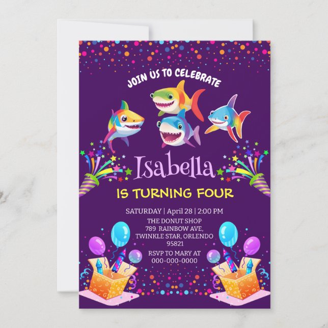 Fun rainbow shark  balloon birthday party boy (Front)