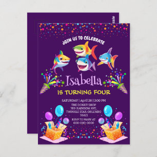Fun rainbow shark  balloon birthday party boy postcard