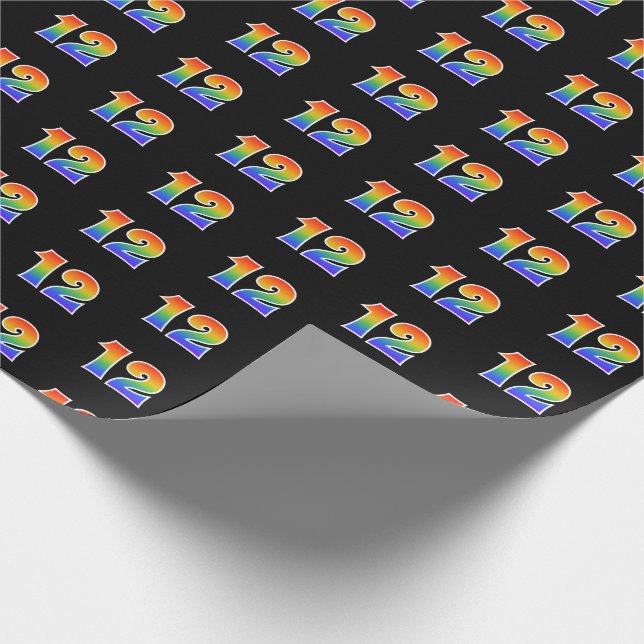 Fun Rainbow Spectrum Pattern "12" Event Number Wrapping Paper (Corner)