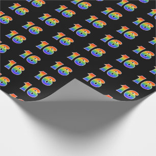 Fun Rainbow Spectrum Pattern "16" Event Number Wrapping Paper
