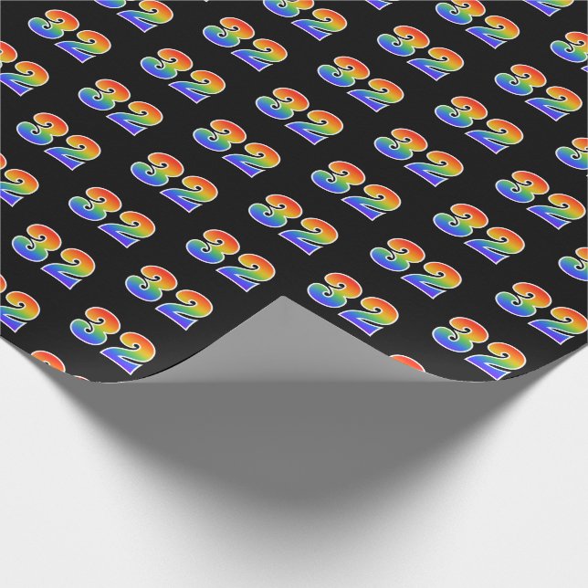 Fun Rainbow Spectrum Pattern "32" Event Number Wrapping Paper (Corner)
