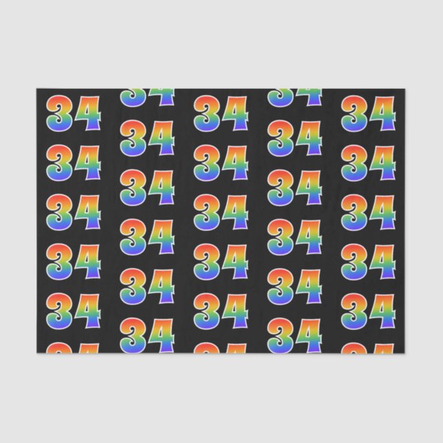 Fun Rainbow Spectrum Pattern "34" Event Number Tissue Paper (Front)