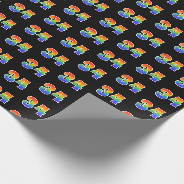 Fun Rainbow Spectrum Pattern "34" Event Number Wrapping Paper (Corner)