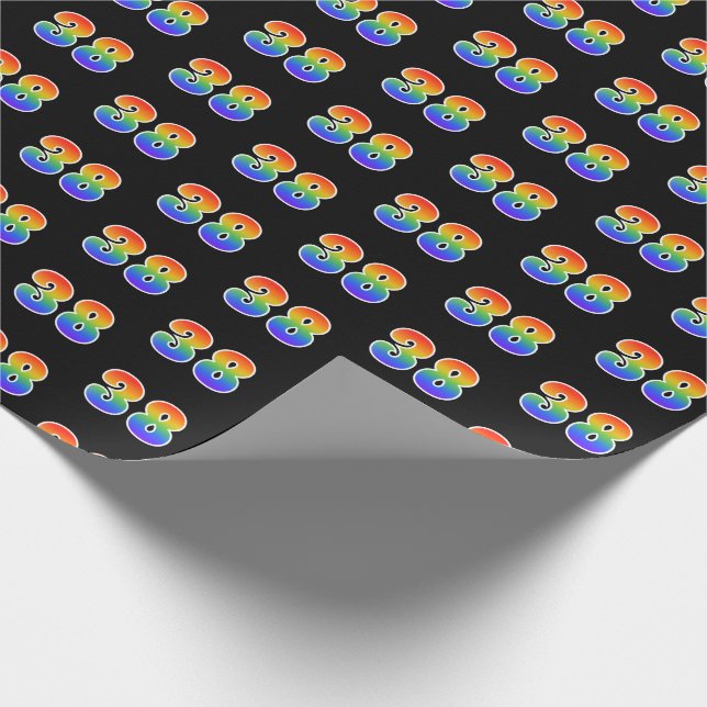 Fun Rainbow Spectrum Pattern "38" Event Number Wrapping Paper (Corner)