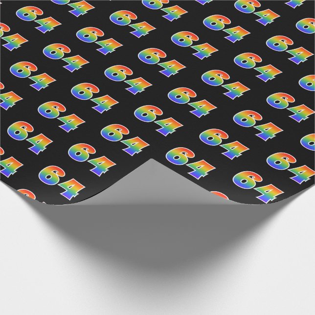 Fun Rainbow Spectrum Pattern "64" Event Number Wrapping Paper (Corner)
