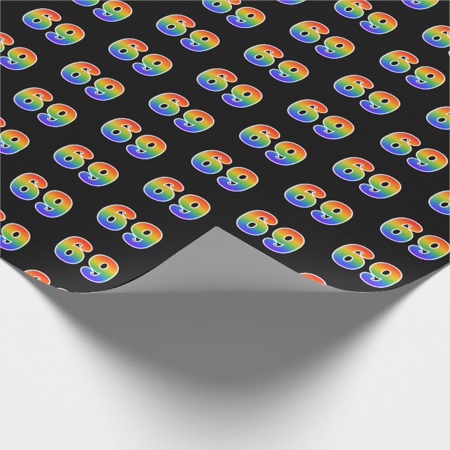 Fun Rainbow Spectrum Pattern "69" Event Number Wrapping Paper (Corner)