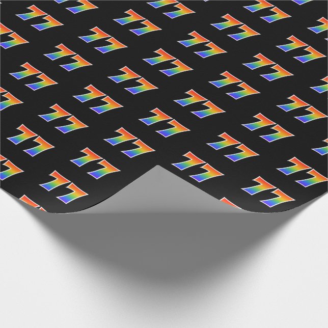 Fun Rainbow Spectrum Pattern "77" Event Number Wrapping Paper (Corner)