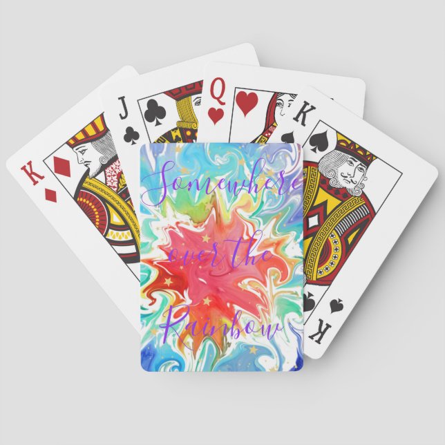 Fun Rainbow Tie Dye Psychedelic Typography Playing Cards (Back)
