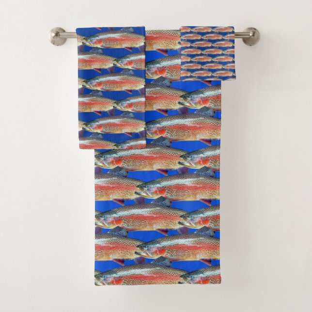 Fun Rainbow Trout Pattern Bath Towel Set (Insitu)