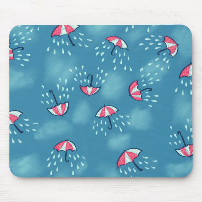 Fun Raining Cartoon Umbrella Pattern Mouse Mat (Front)