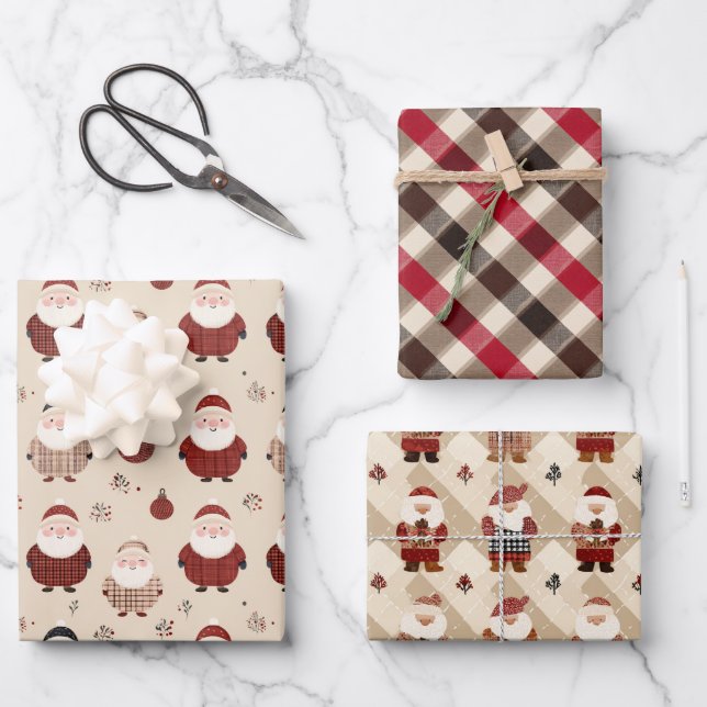 Fun Red and Beige Christmas   Wrapping Paper Sheet (Front)