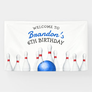 Fun Red and Blue Bowling Kids Birthday Banner