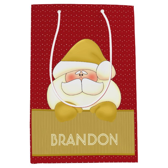 Fun Red and Gold Santa Themed Medium Gift Bag (Front)