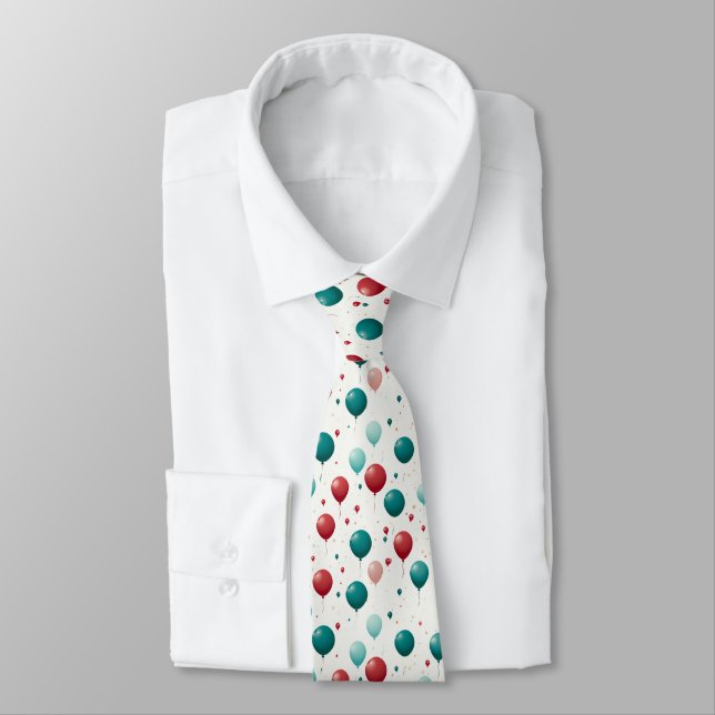 Fun Red And Green Celebration Balloon  Tie (Tied)