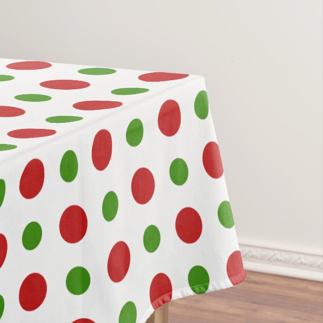 Fun red and green Christmas Polka Dots Tablecloth (In Situ)
