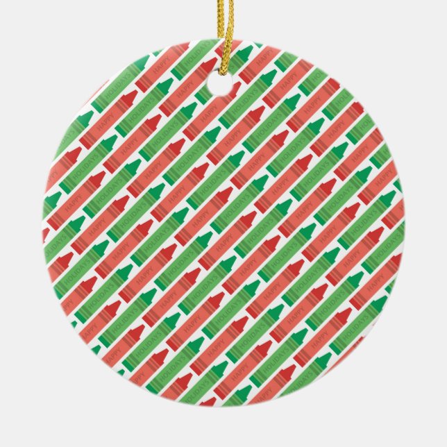 Fun Red and Green Holiday Crayon Pattern Ceramic Tree Decoration (Front)