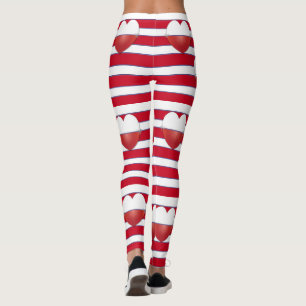 Fun Red and White Hearts with Stripes Leggings